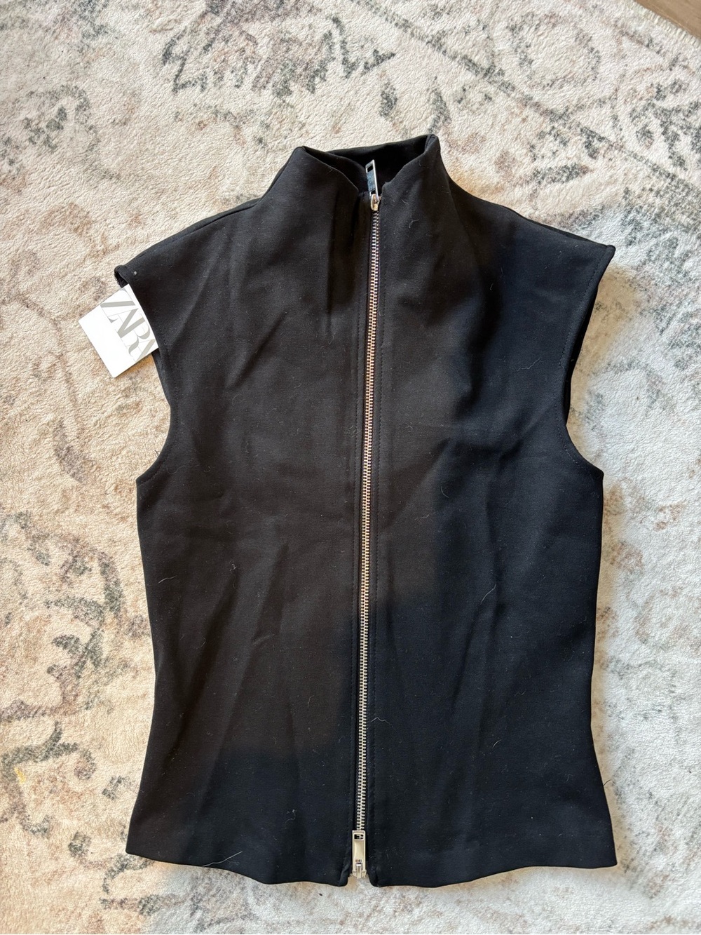 NWT Zara Black Sleeveless Zip-Up Top